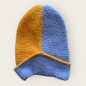 Colorblock Knit Beanie – Cozy Winter Hat – Lilac & Orange  – One Size